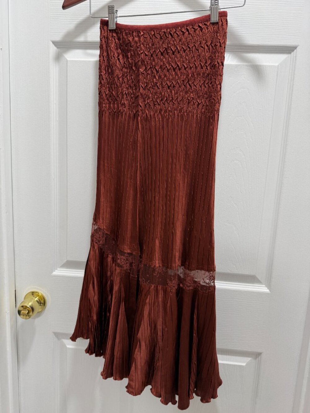Komarov Copper Crinkle Pleated Lace Trim Mermaid Maxi Skirt Size S - Picture 2 of 8